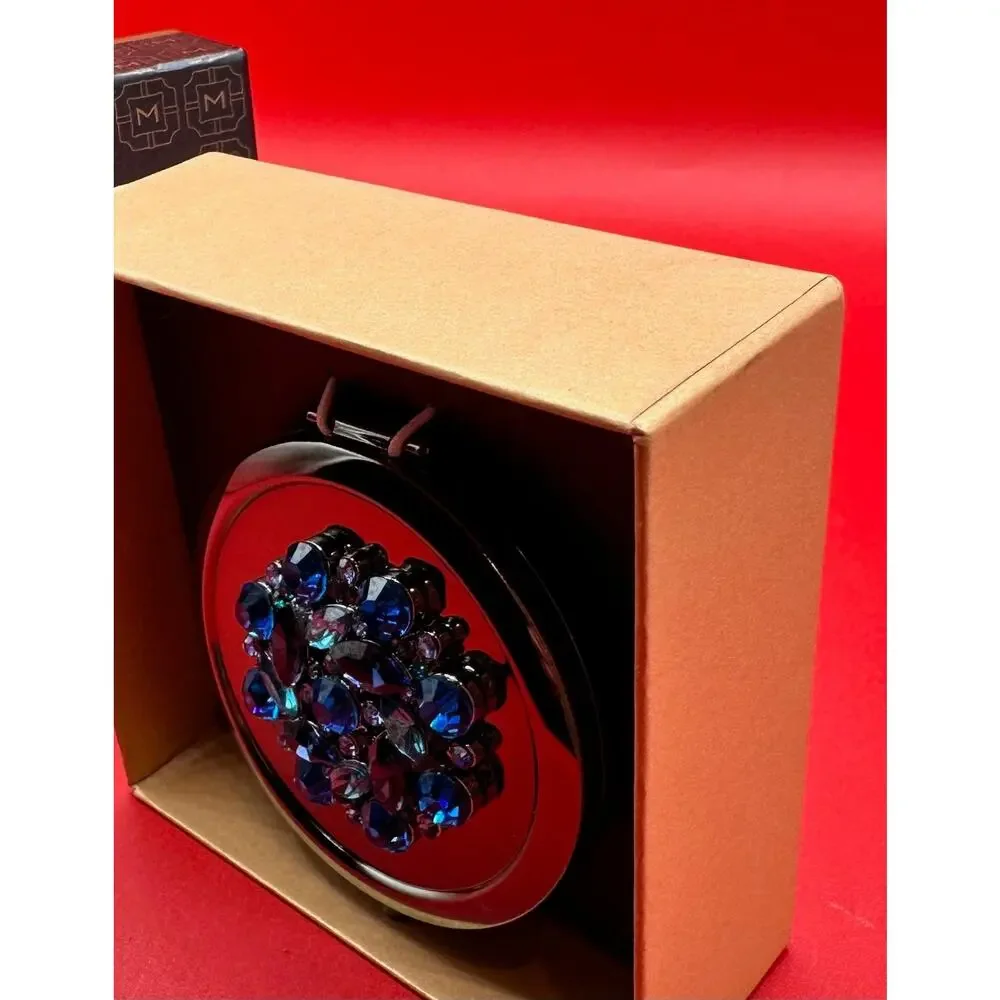 Monet Brilliant Cluster Blues Jewels Rhinestones Double Mirrors Compact Case NEW